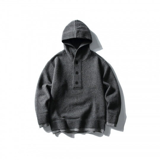 Unisex Strick‑Kapuzenpullover mit halber Knopfleiste, geripptem Saum und zweilagigem Abschluss Nord Taschen