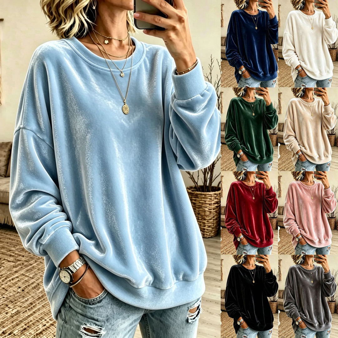 Damen Oversize-Samtpullover mit weitem Schnitt und geripptem Saum Nord Taschen