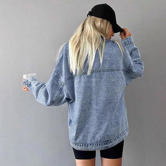 Damen Oversize-Jeansjacke mit kastigem Schnitt und markanten Naht-Details Nord Taschen
