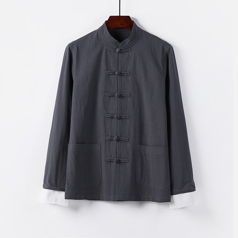 Herren Traditionelle chinesische Tang-Jacke mit Stehkragen und Knotenverschlüssen Nord Taschen