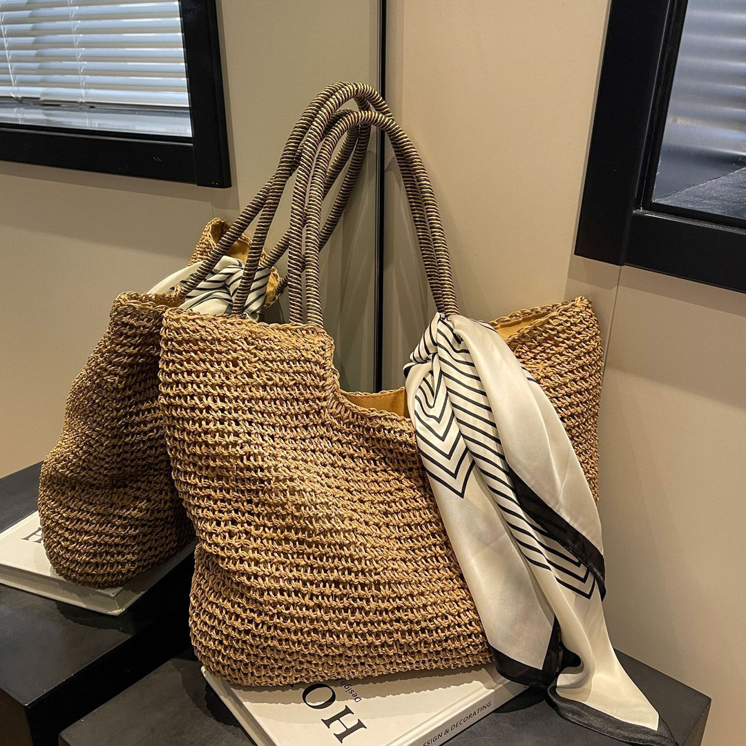 Damen trendige Strohtasche mit modischem Kordelzug Nord Taschen