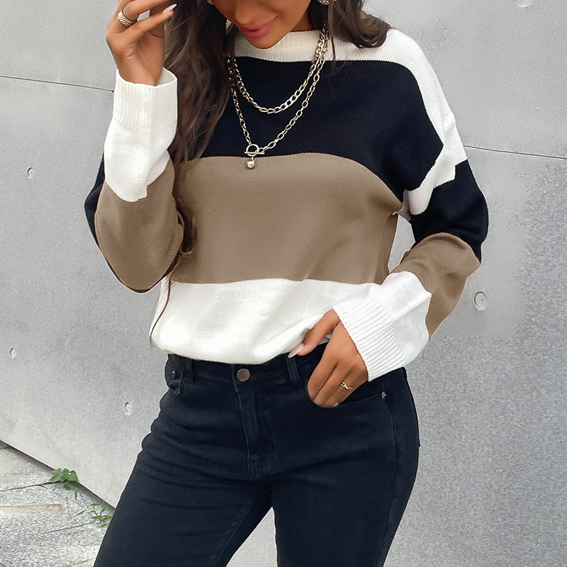 Damen Colorblock-Feinstrickpullover mit überschnittener Schulter und gerippten Bündchen Nord Taschen