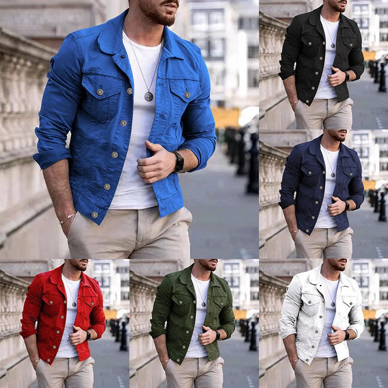 Herren nan taillierte Jeansjacke im Trucker-Stil mit Brusttaschen und Metallknöpfen Nord Taschen