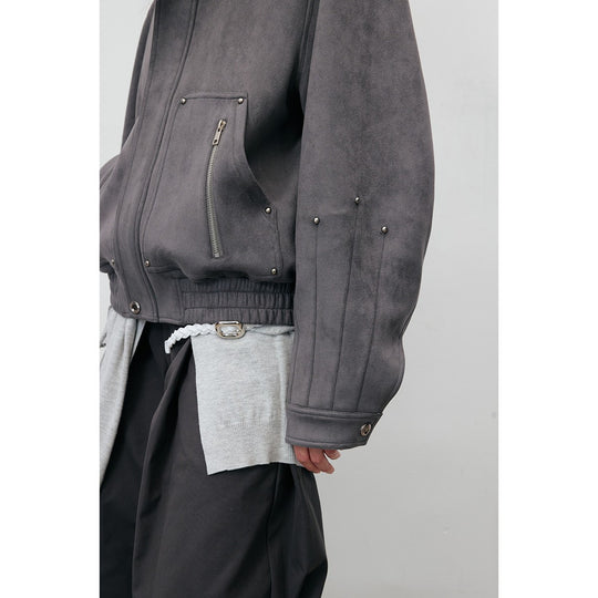 Herren Kurzblouson aus Veloursoptik mit Nietenapplikation und Reißverschlusstaschen Nord Taschen