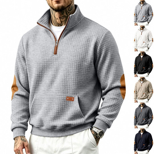 Herren Waffelstruktur-Fleecepullover mit Stehkragen, Kängurutasche und Kontrastbesatz Nord Taschen