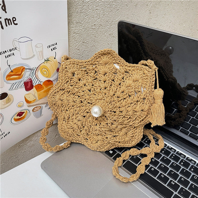 Damen gehäkelte Blumen-Handtasche mit Perlenakzenten Nord Taschen