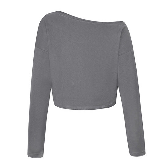 Damen Cropped Langarmshirt mit weitem Boot-Ausschnitt und dropped-shoulder Nord Taschen