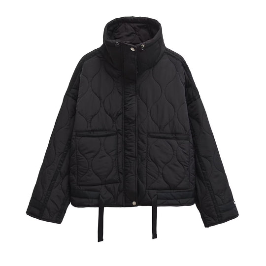 Damen 200+ gesteppte Cropped‑Kurzjacke mit hohem Stehkragen, Tunnelzug und aufgesetzten Taschen Nord Taschen