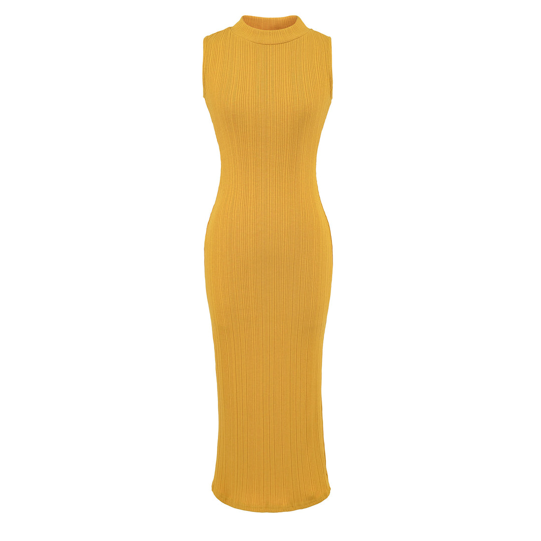 Damen Midikleid in Rippstrick, ärmelloses Slim‑Fit mit Stehkragen Nord Taschen