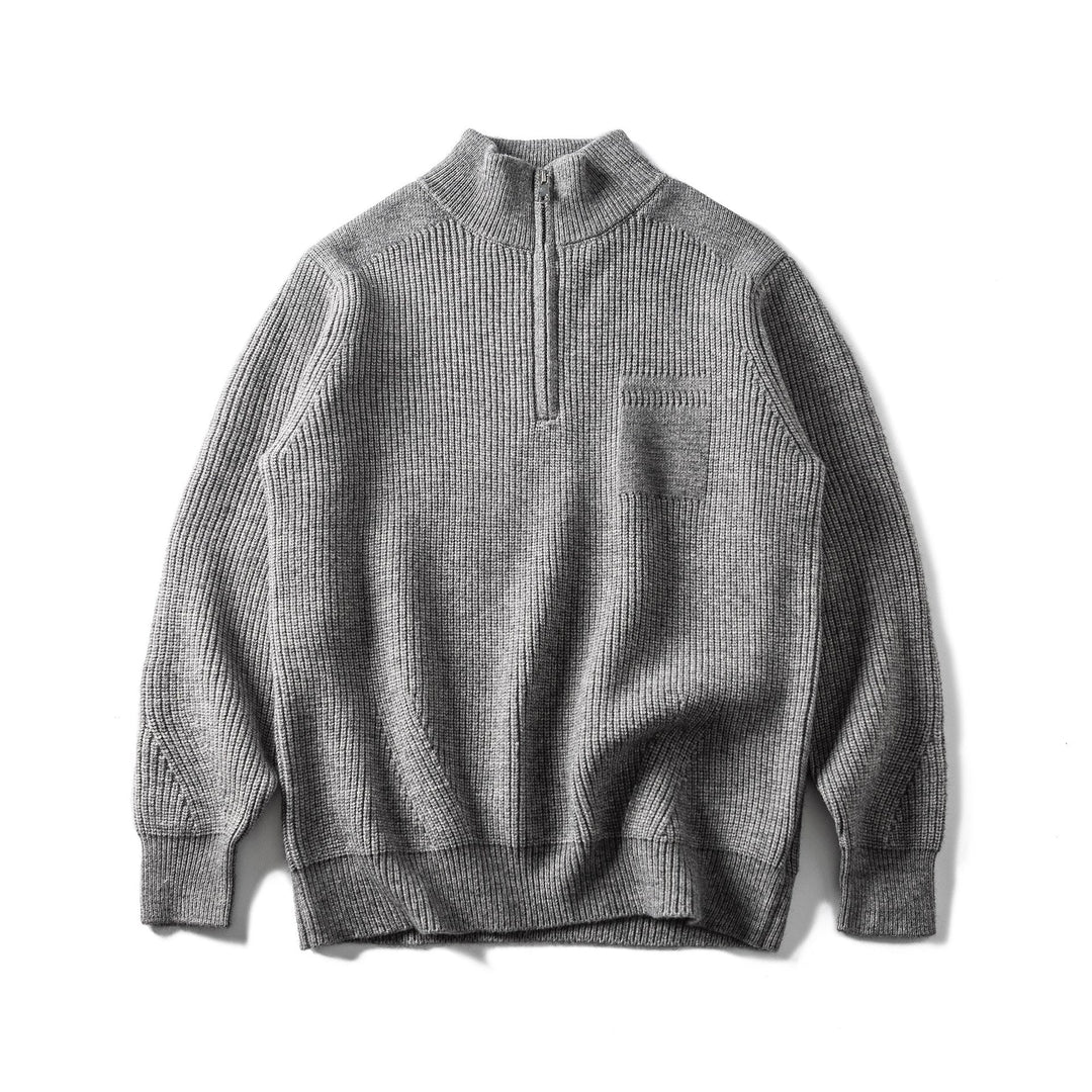 Herren Grobstrick Half‑Zip Pullover mit Stehkragen und Brusttasche Nord Taschen
