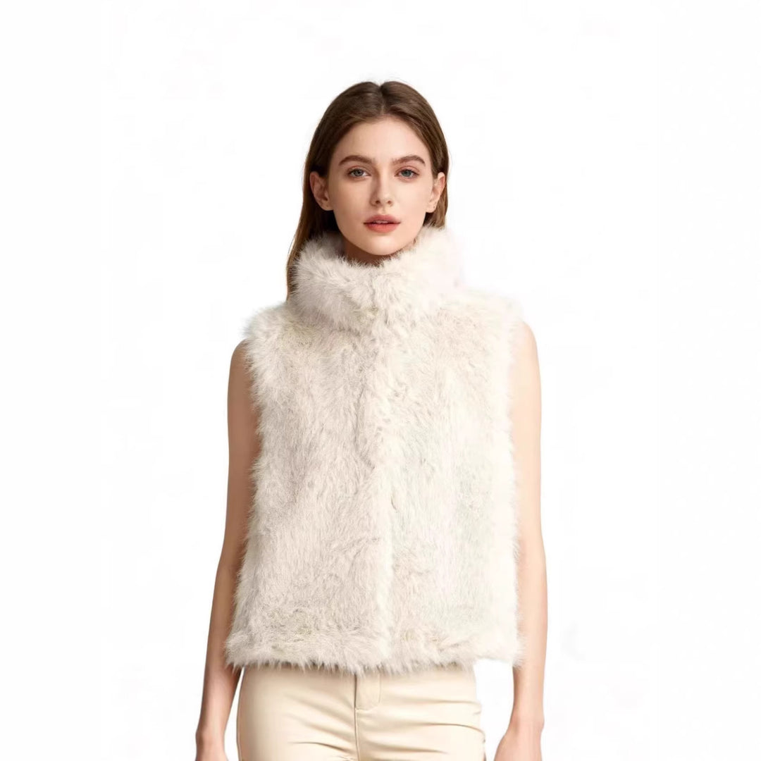 Damen Ärmellose Teddy‑Plüschweste mit hohem Stehkragen und dichtem Hochflor Nord Taschen