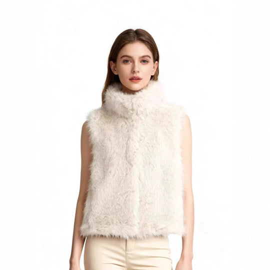 Damen Ärmellose Teddy‑Plüschweste mit hohem Stehkragen und dichtem Hochflor Nord Taschen