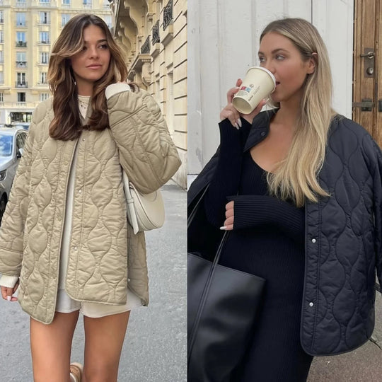 Damen Steppjacke Longline mit Oversize‑Silhouette und Druckknopfverschluss Nord Taschen