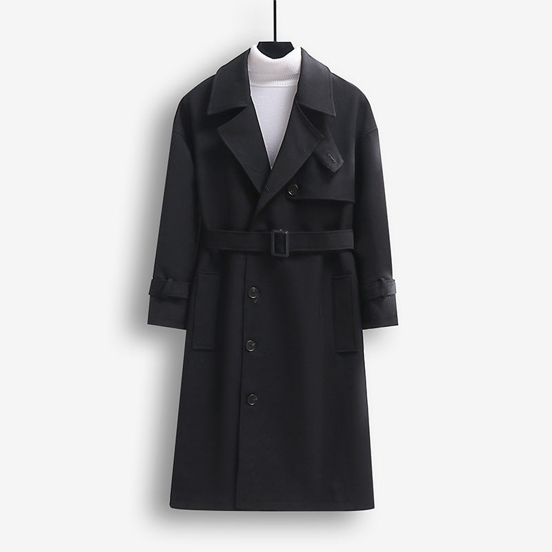Herren Trenchcoat im modernen Wollmix mit Taillengürtel, Schalkragen und aufgesetzten Taschen Nord Taschen