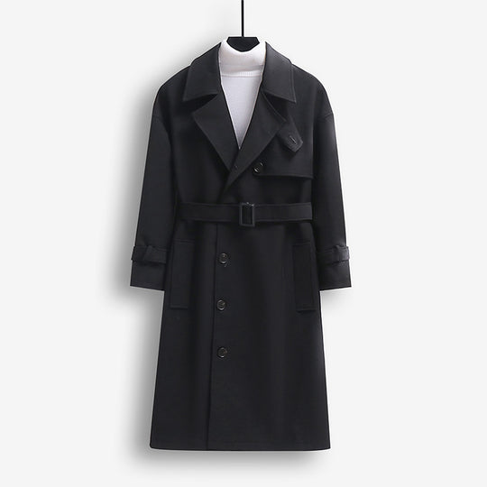 Herren Trenchcoat im modernen Wollmix mit Taillengürtel, Schalkragen und aufgesetzten Taschen Nord Taschen