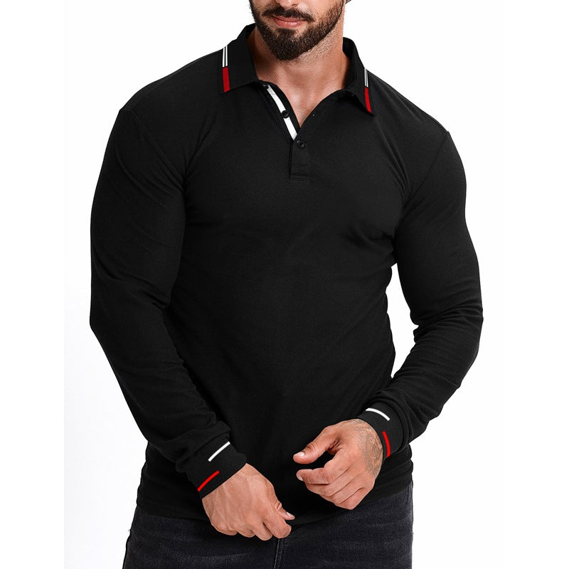 Herren Slim-Fit Langarm-Poloshirt mit Kontraststreifen an Kragen und Bündchen Nord Taschen