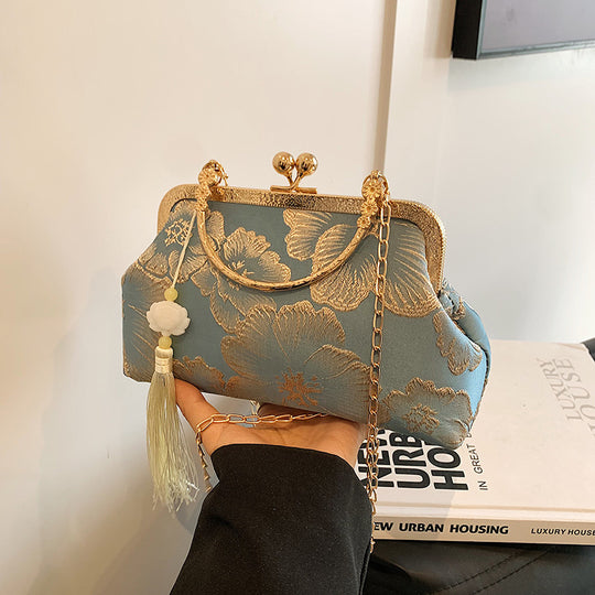 Damen elegante Handtasche mit floralem Design und glamourösem Kettenverschluss Nord Taschen
