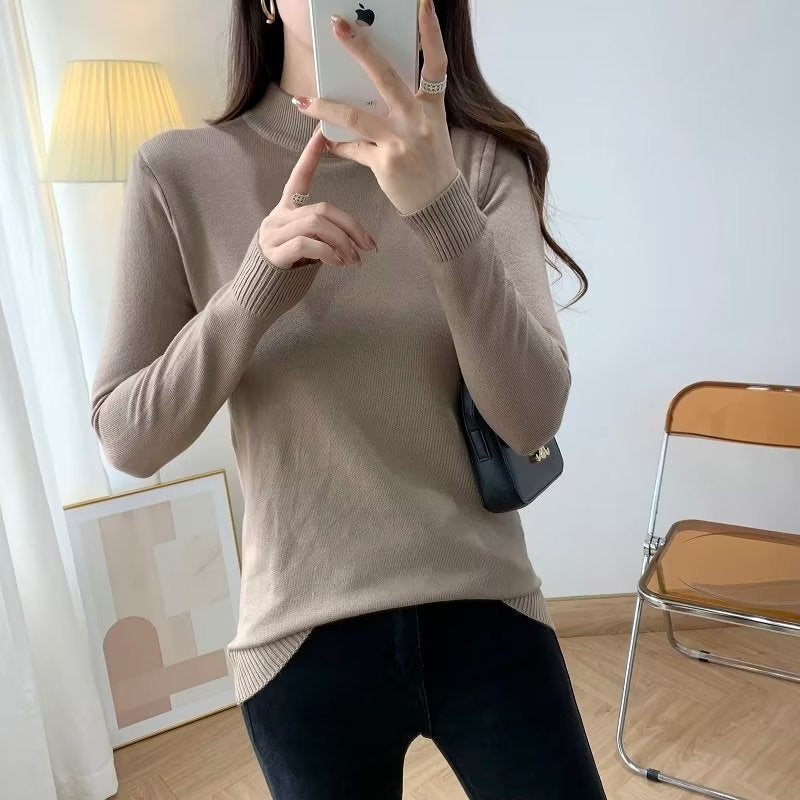 Damen Feiner Langarm-Feinstrickpullover mit schmalem Stehkragen und gerippten Bündchen Nord Taschen