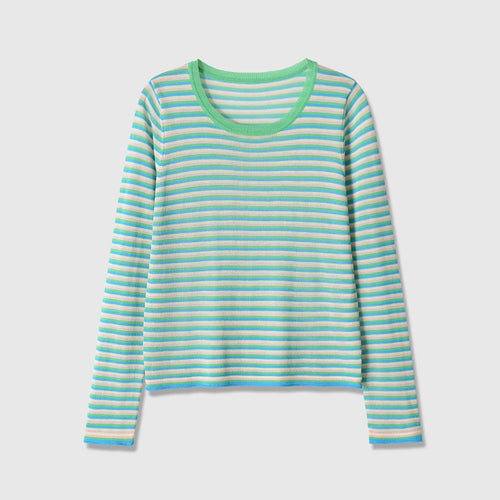 Damen Gestreiftes Feinstrick-Langarmshirt mit Rundhalsausschnitt und figurumspielender Silhouette Nord Taschen
