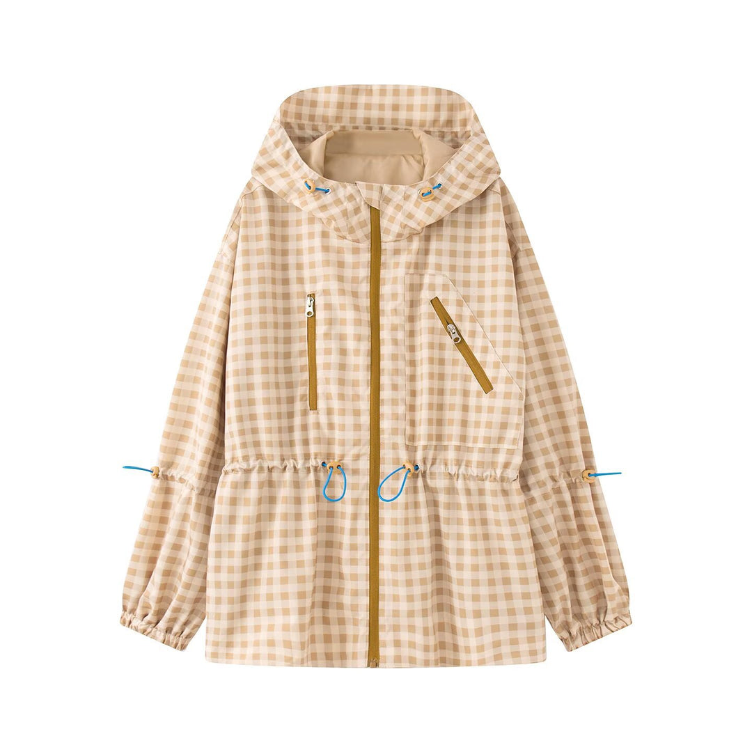 Damen Leichter Vichy‑Karo‑Parka mit Kapuze, Tunnelzugtaillierung und Reißverschlusstaschen Nord Taschen