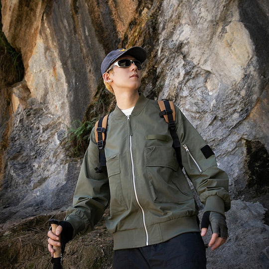 Damen Oversize Multifunktionale Field-Bomberjacke mit Cargo-Taschen & gerippten Bündchen Nord Taschen