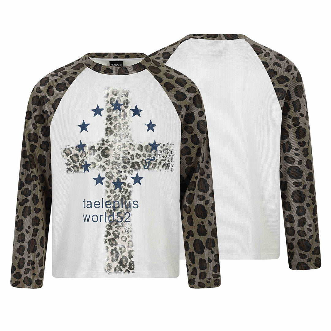 Damen Langarm-Thermo-Shirt mit Raglanärmeln und Leopard-Einsätzen Nord Taschen