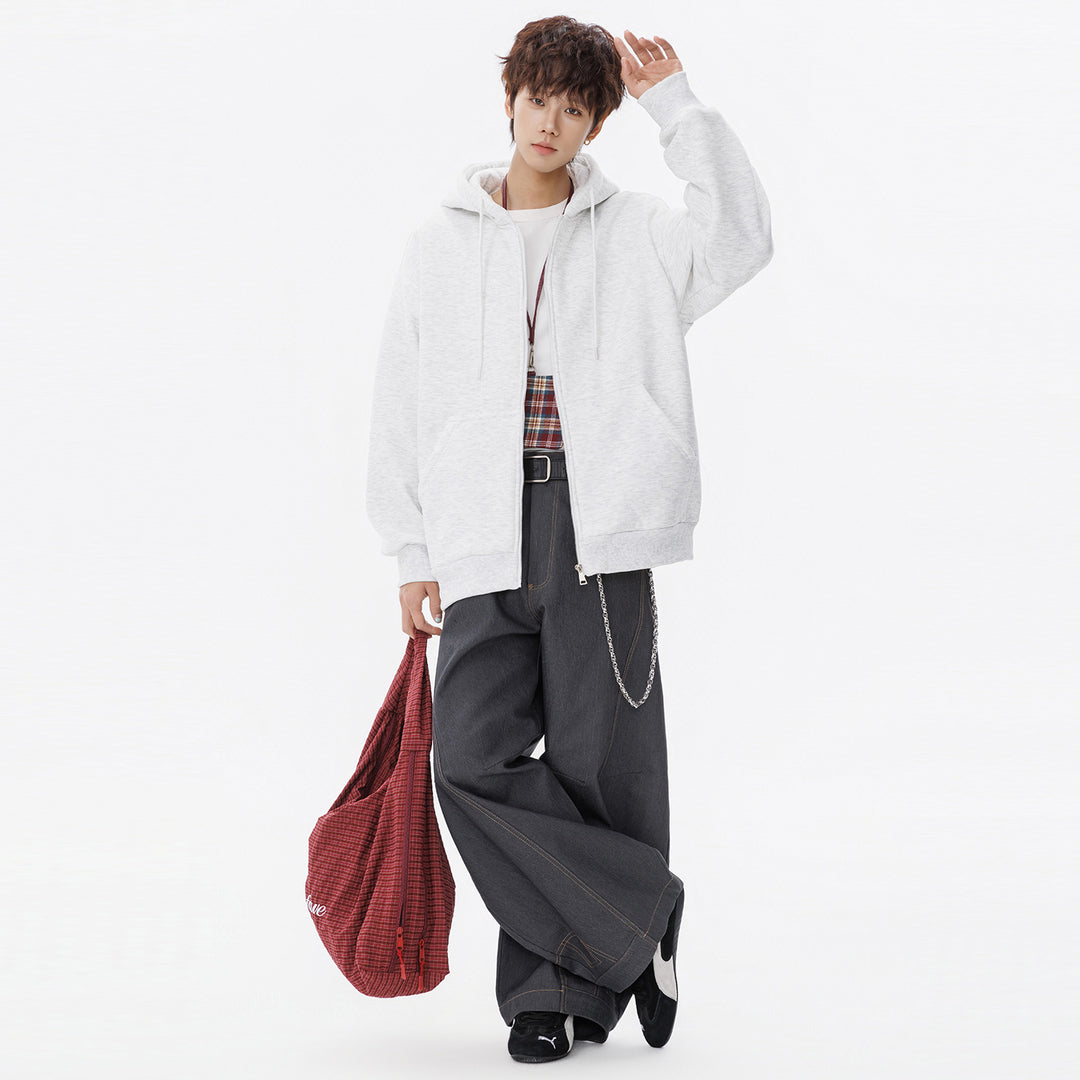 Unisex Oversize Kapuzen-Sweatjacke mit durchgehendem Reißverschluss, Kängurutaschen und gerippten Bündchen Nord Taschen