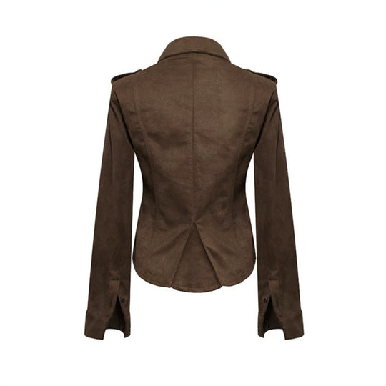 Damen Militärische Velours‑Optik Jacke mit Schulterklappen und Zierriegeln Nord Taschen