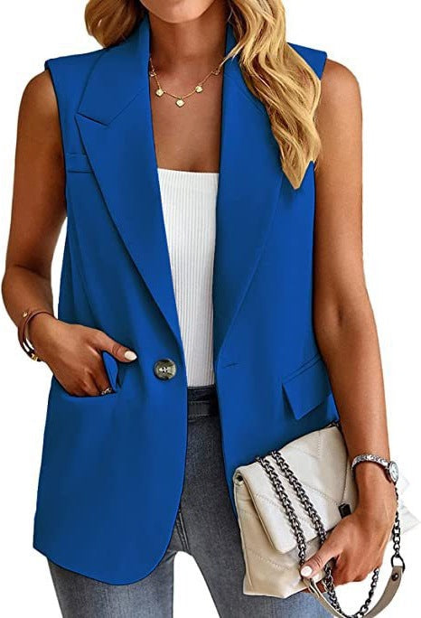 Damen ärmellose Blazerjacke mit Taillenakzenten und praktischen Taschen