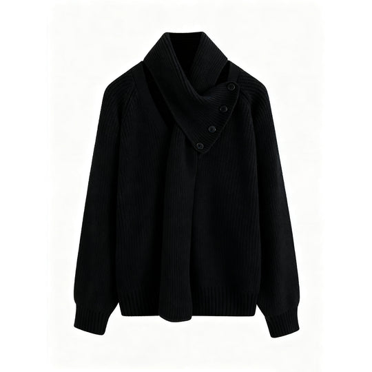 Damen Grobstrickpullover mit asymmetrischem Kragen Nord Taschen