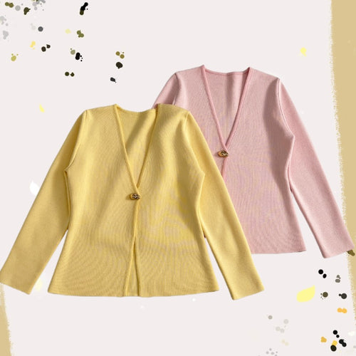 Damen Feiner V‑Ausschnitt-Cardigan mit Schmuckknopf und kastiger Silhouette Nord Taschen