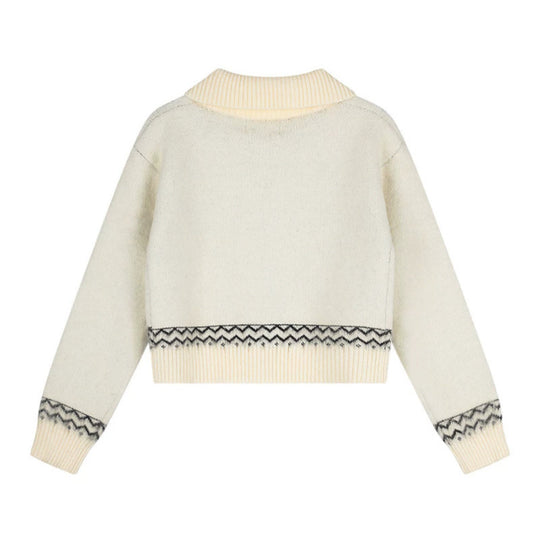 Damen Kurzgeschnittene Strickjacke im Norweger-Jacquard mit Reverskragen und Knopfverschluss Nord Taschen