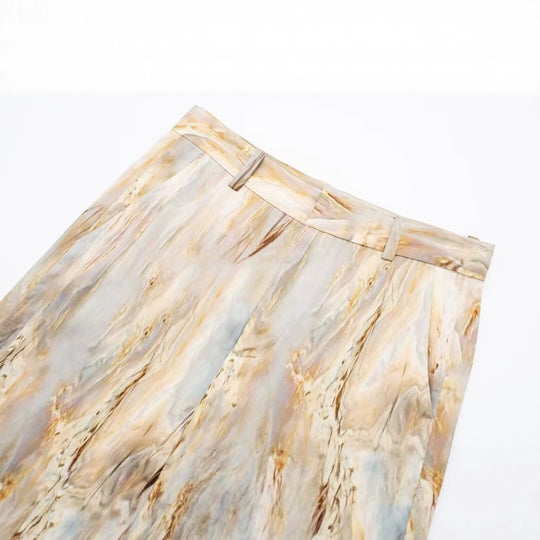Damen Weite Highwaist-Hose mit Marmorprint und Bügelfalte Nord Taschen