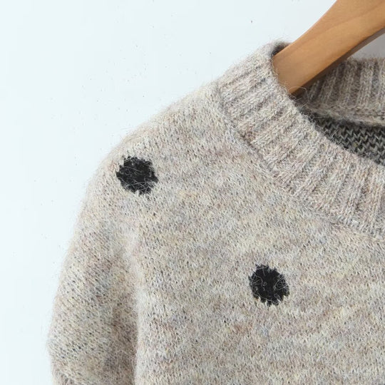 Damen Gepunkteter Oversize-Strickpullover mit Rundhalsausschnitt Nord Taschen