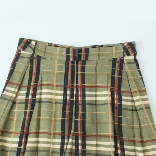 Damen 90+ weit geschnittene High‑Waist Palazzo‑Hose im Karierten Plissee‑Look Nord Taschen