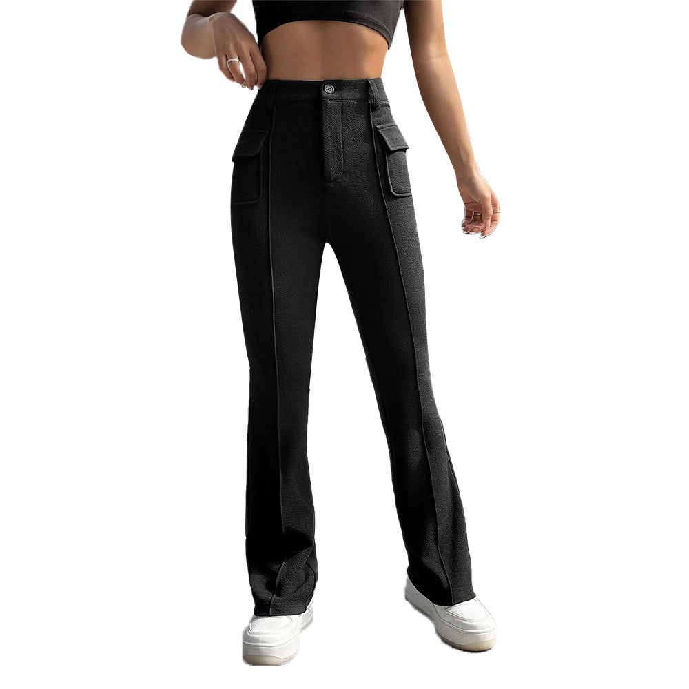 Damen hochgeschnittene Cargo-Hose mit frontnaht, ausgestelltem Bein und aufgesetzten Pattentaschen Nord Taschen