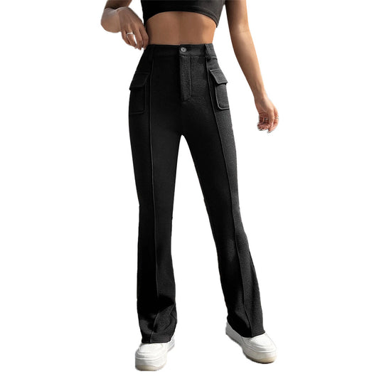 Damen hochgeschnittene Cargo-Hose mit frontnaht, ausgestelltem Bein und aufgesetzten Pattentaschen Nord Taschen