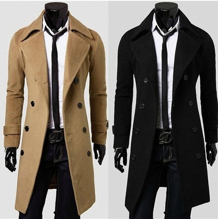 Herren taillierter zweireihiger Trenchcoat aus Wollmix mit klassischem Revers und Rückenschlitz Nord Taschen