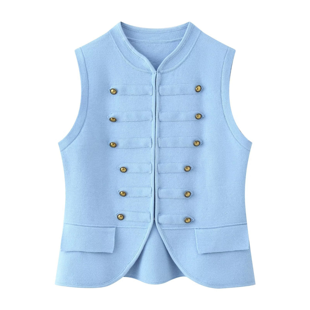 Damen Militärinspirierte Bouclé‑Weste mit Stehkragen und Zierknöpfen Nord Taschen