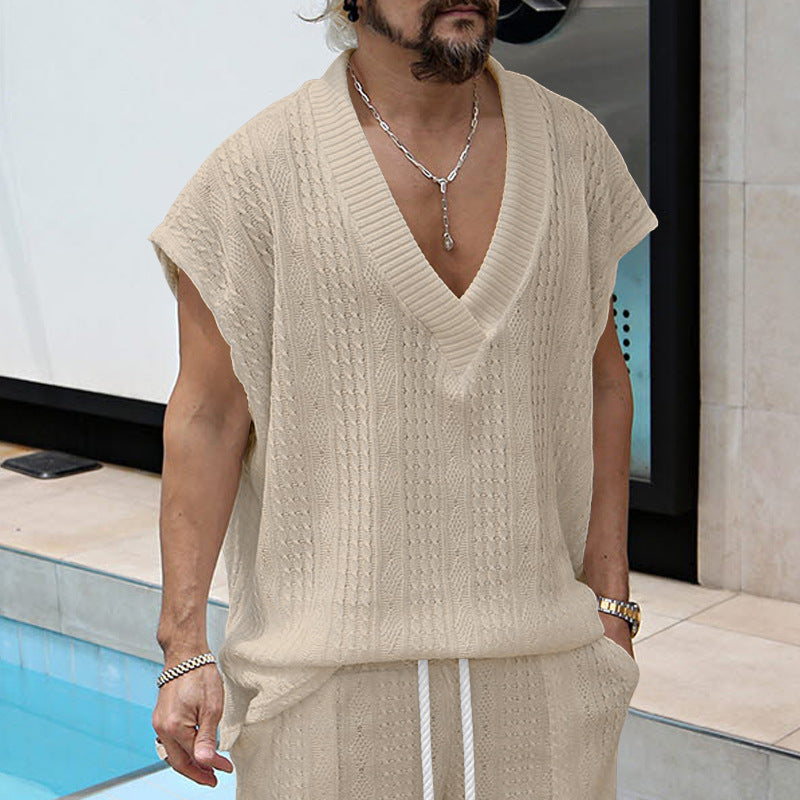 Herren lässiges Strick-T-Shirt mit V-Ausschnitt und oversized Schnitt