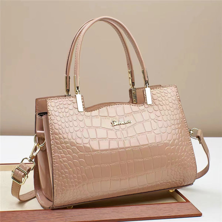 Damen Handtasche mit glänzender Krokodilprägung und abnehmbarem Tragegurt Nord Taschen