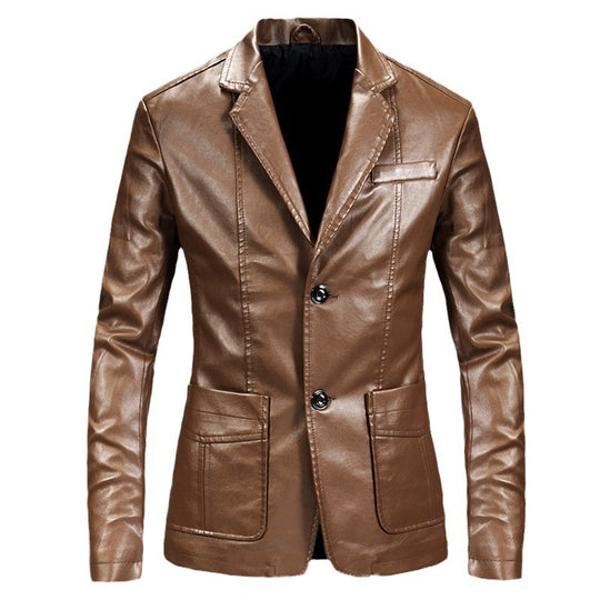 Herren Lederblazer im Sakko-Schnitt mit Reverskragen und Pattentaschen Nord Taschen