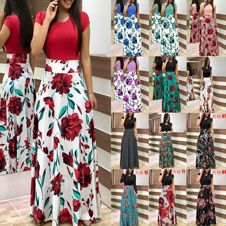Damen Fließender Maxirock mit hoher Taille und großem Blumenprint Nord Taschen