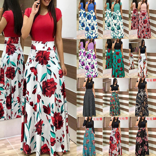 Damen Fließender Maxirock mit hoher Taille und großem Blumenprint Nord Taschen