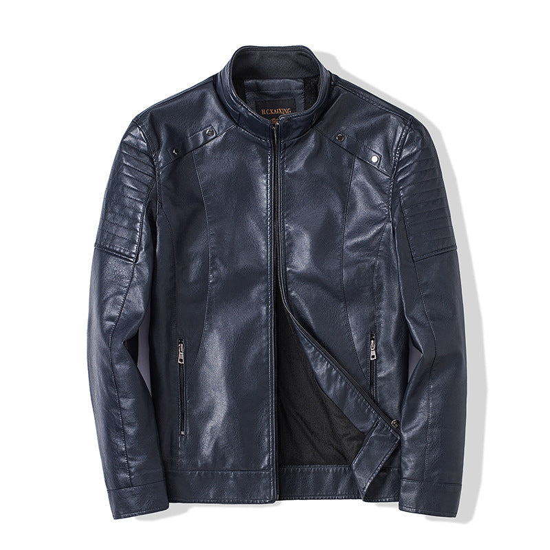 Herren schlanker Kunstleder-Moto-Blouson mit ergonomischen Nähten und Stehkragen Nord Taschen