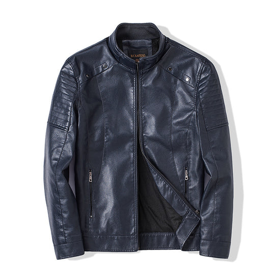 Herren schlanker Kunstleder-Moto-Blouson mit ergonomischen Nähten und Stehkragen Nord Taschen