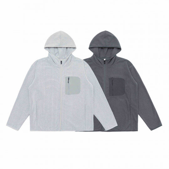 Unisex Kapuzen-Fleecejacke mit durchgehendem Reißverschluss, Strukturstrick und Brust-Reißverschlusstasche Nord Taschen