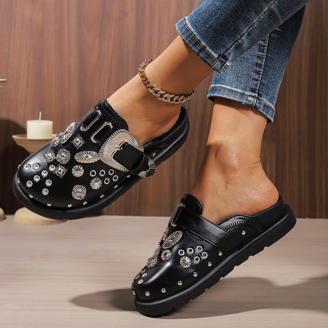 Damen Clogs mit funkelnden Zierteilen und modischem Schnallen-Design