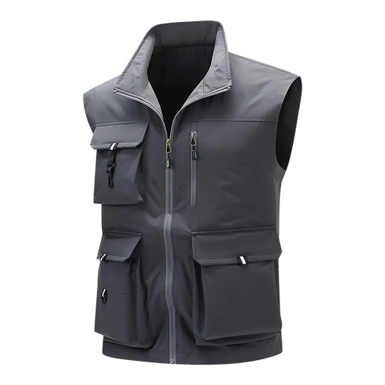 Herren Multifunktionale Outdoor-Utility-Weste mit mehreren Cargo-Taschen und Stehkragen Nord Taschen
