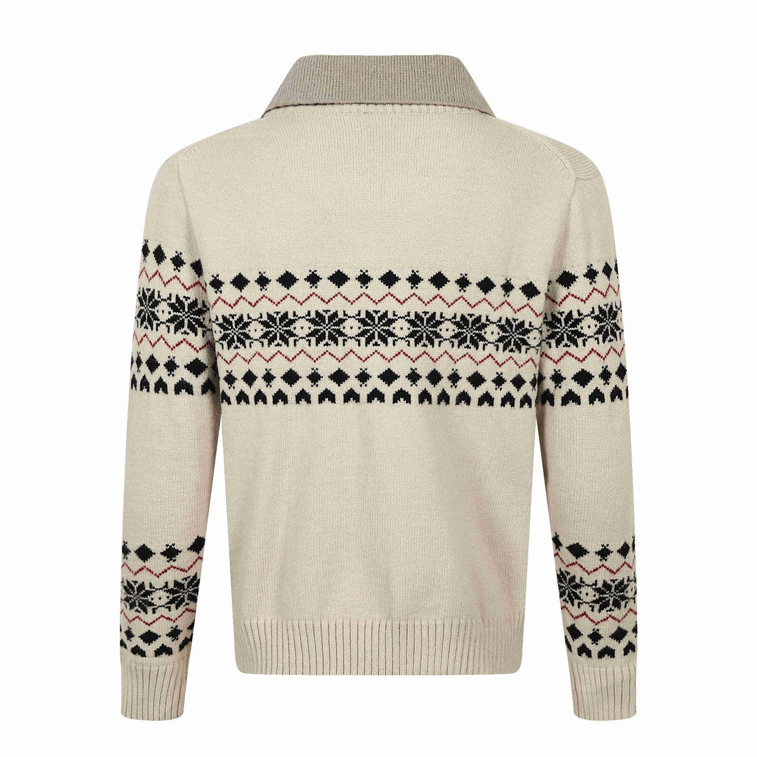 Herren Norweger-Strickpullover mit V‑Ausschnitt und kontrastierendem Hemdkragen Nord Taschen